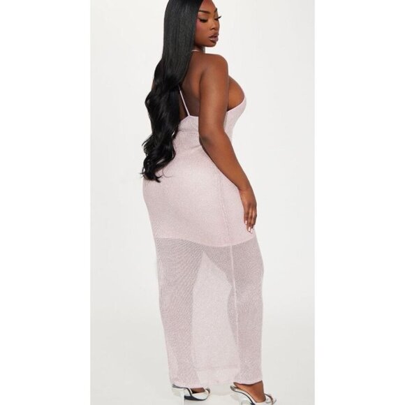 NEW! Fashion Nova Be Reallistic Metallic Maxi Dress Blush Pink Women's Large - Picture 2 of 4